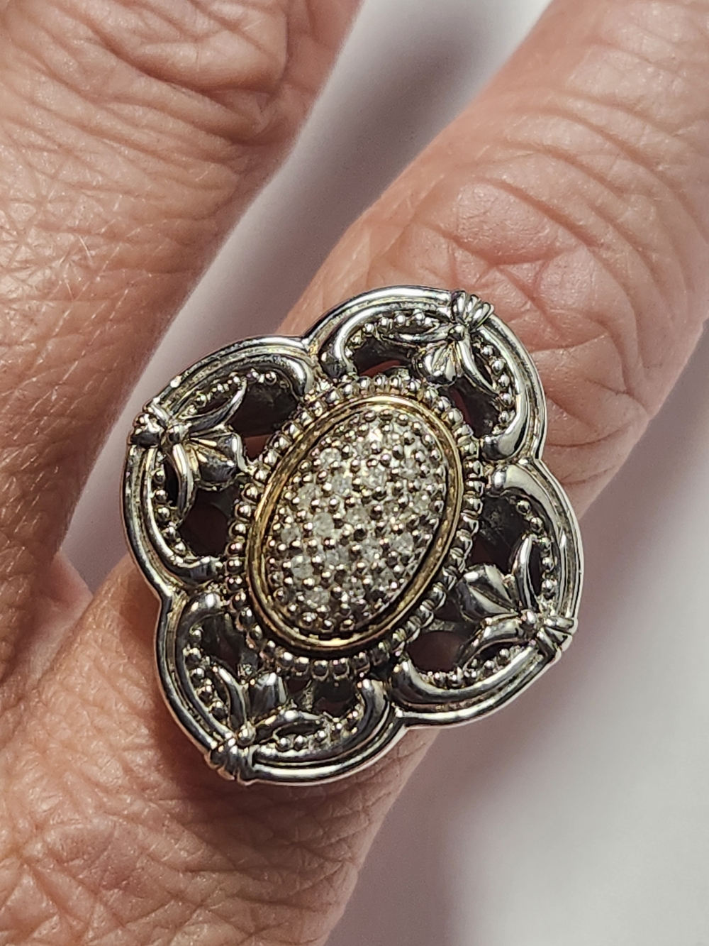 Sterling Silver And 14K Gold Diamond Ring Size 6 ATR